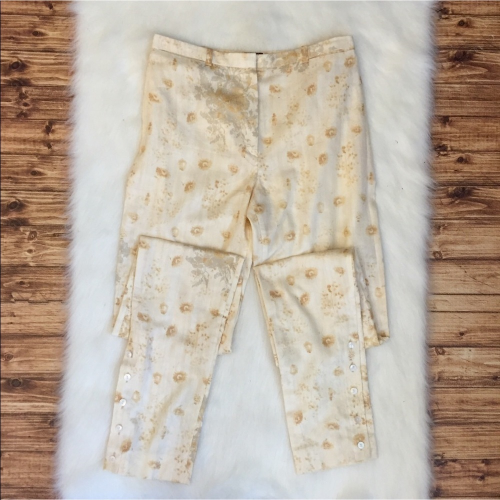 Kenzo Paris Embossed Floral High Waist Pants Cream Size 38 Designer - Picture 10 of 11